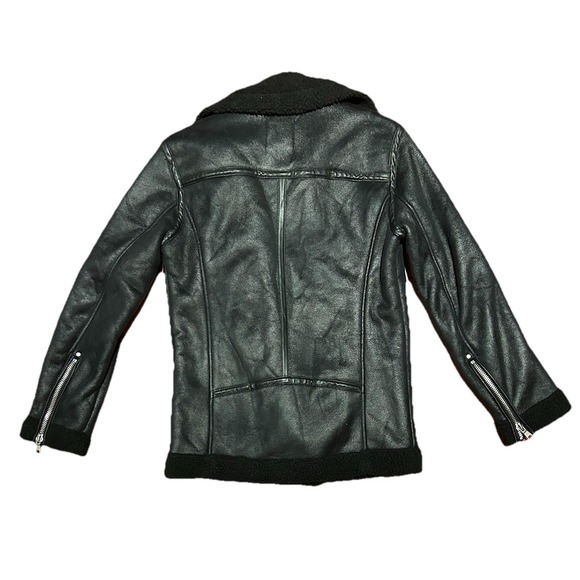 AVEC LES FILLES Shearling Moto Jacket Faux Vegan Leather Oversized Black Sz XS‎ - Picture 6 of 8